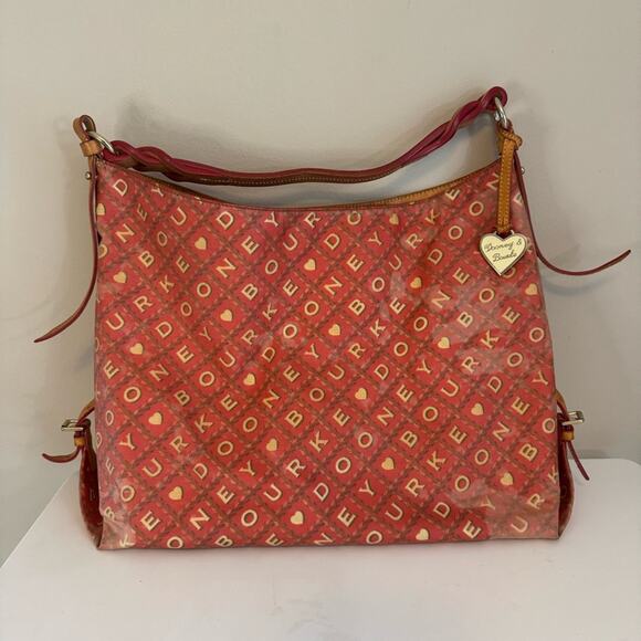 Dooney & Bourke Red Heart Logo Canvas Hobo Shoulder Bag – Vintage Valentine’s - Picture 1 of 16